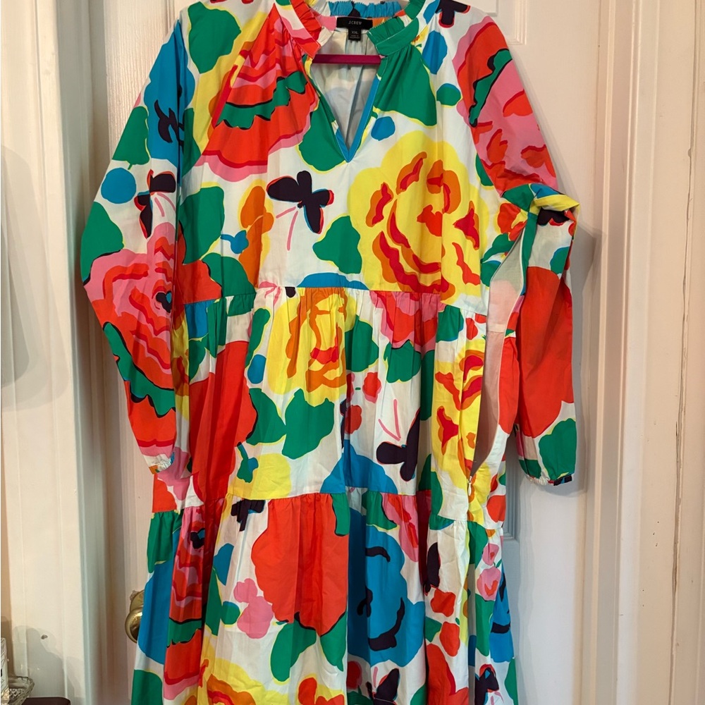 J. Crew Red and Yellow Raglan Sleeve Sundress